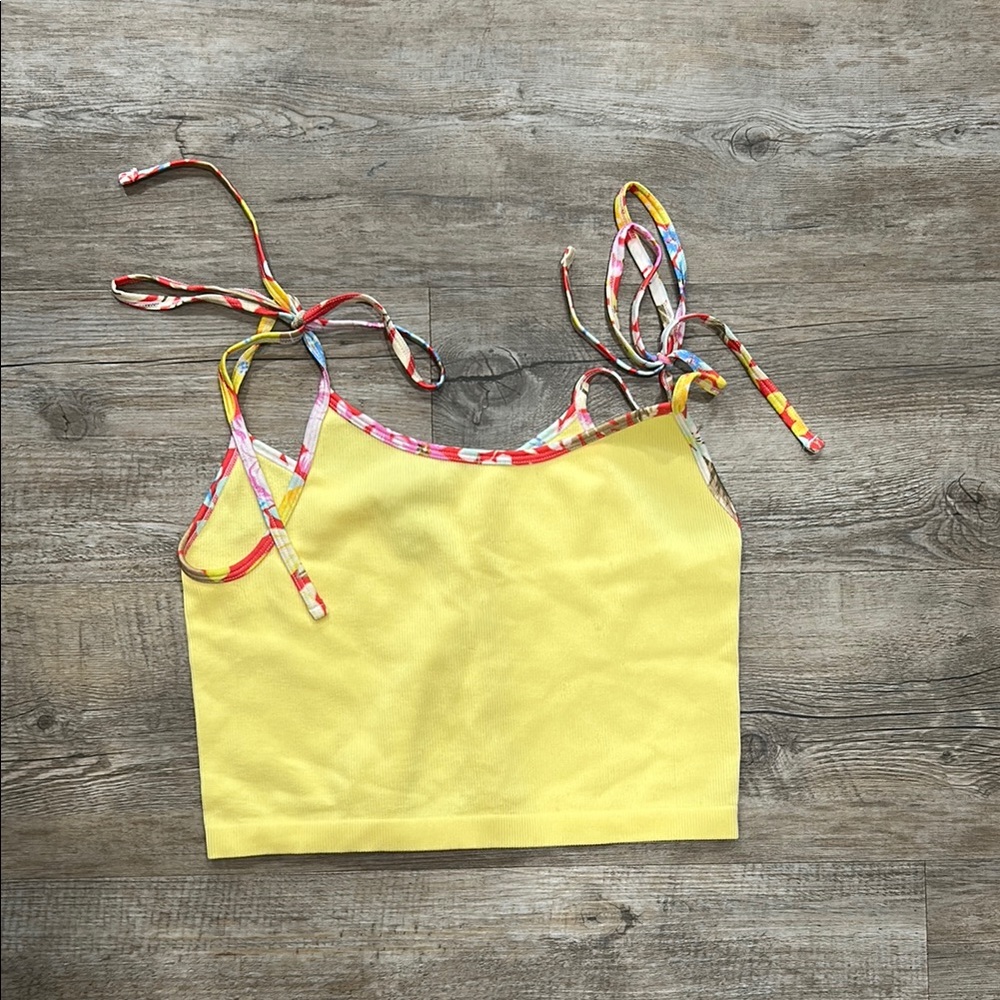 Yellow Women's Top with Multicolor Straps